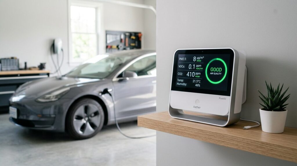 Close-up professional shot of an indoor air quality monitor