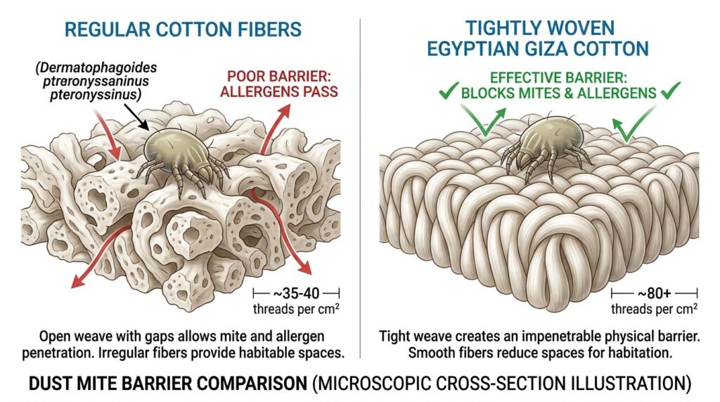 Microscopic cross-section illustration showing dust mite com